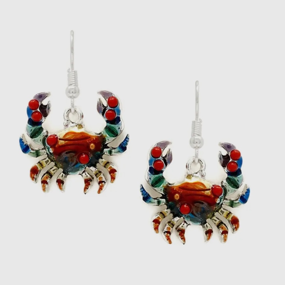Epoxy Crab Sealife Dangle Earrings  Coastal Beach Ocean NWT